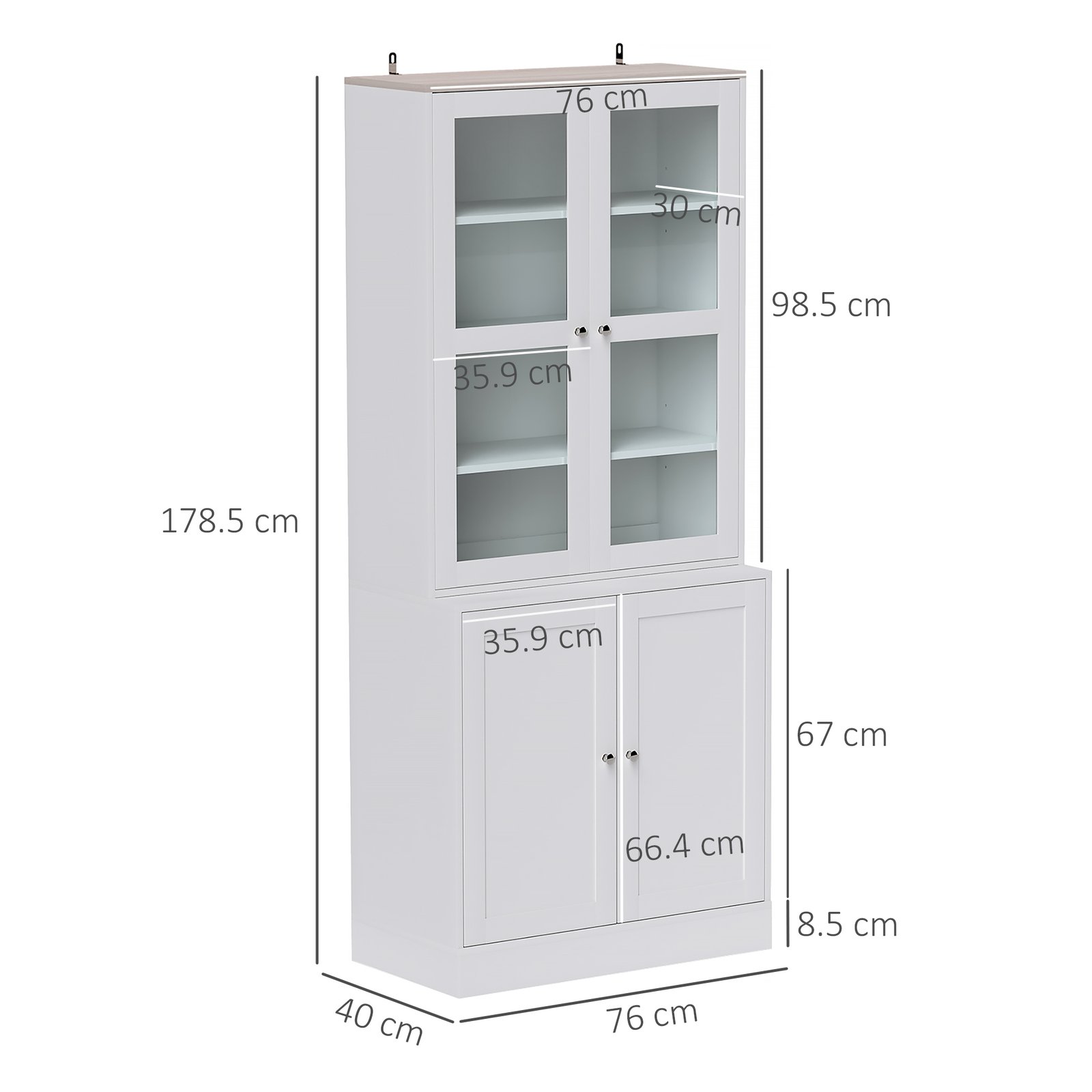 HOMCOM Double Storage Display Cabinet with Adjustable Shelves, MDF - White - Image 3