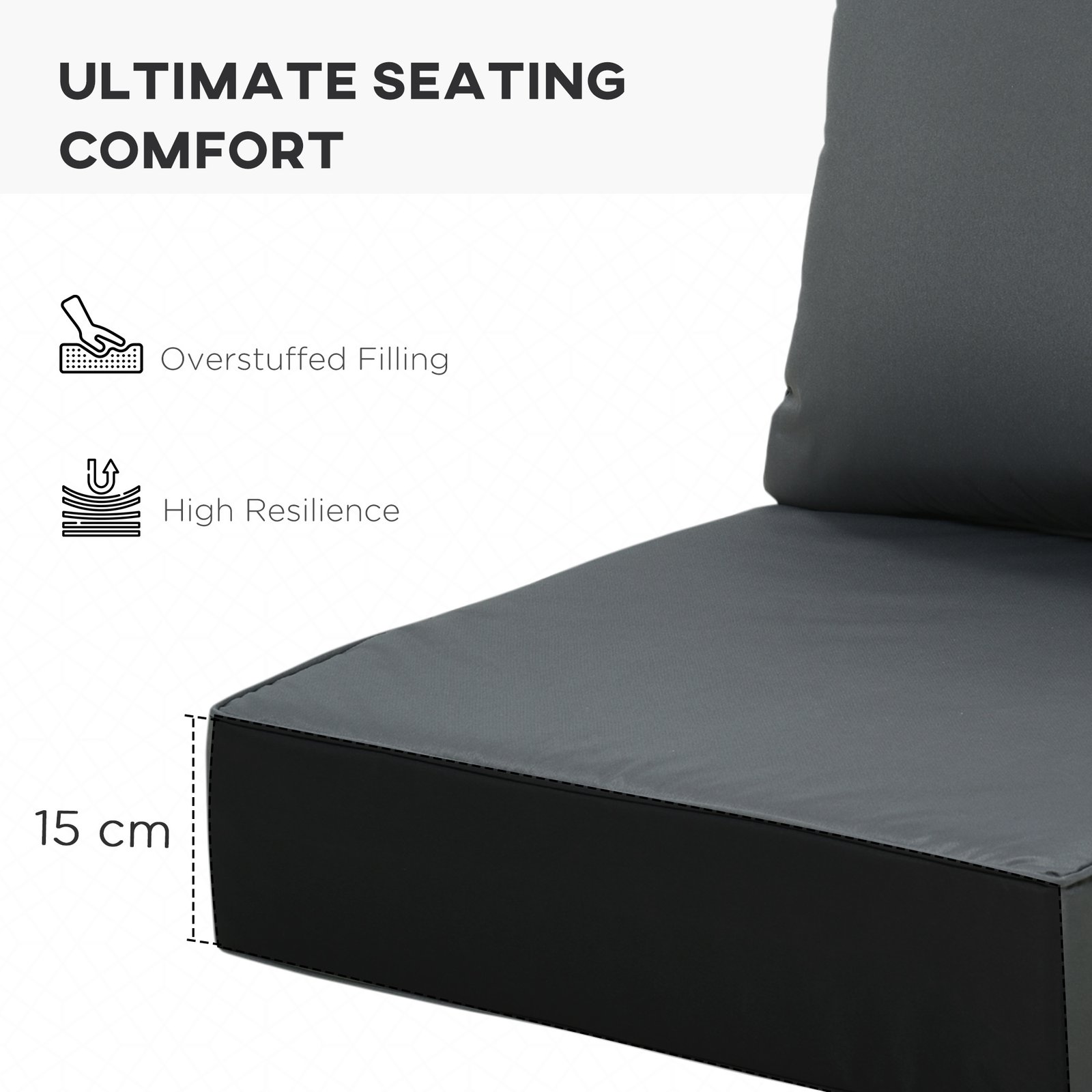 Outsunny Outdoor Seat and Back Cushion Sets, 63L x 55W x 15Dcm Olefin Patio Deep Seating Chair Fade Resistant Replacement Cushion for Rattan Sofa, Indoor or Outdoor Furniture, Dark Grey - Image 5