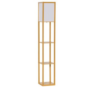 HOMCOM 3-Tier Floor Lamp with Shelves and Storage, Modern Corner Standing Lamp with Lampshade, Reading Light with Foot Switch for Living Room, Bedroom, Home Office, Bulb not Included, Natural