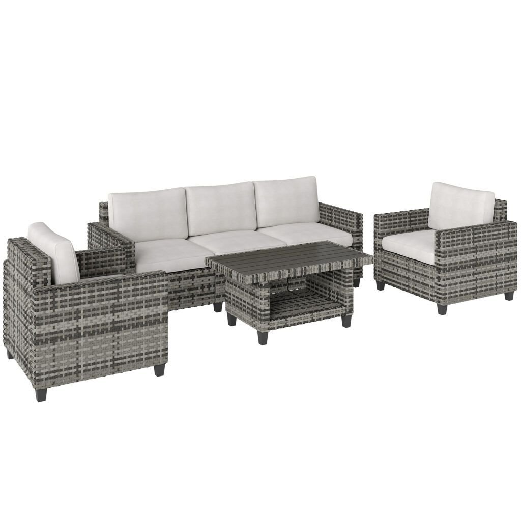 Outsunny Six-Piece Modular Rattan Sofa Set – Light Grey Outsunny Six-Piece Modular Rattan Sofa Set – Light Grey