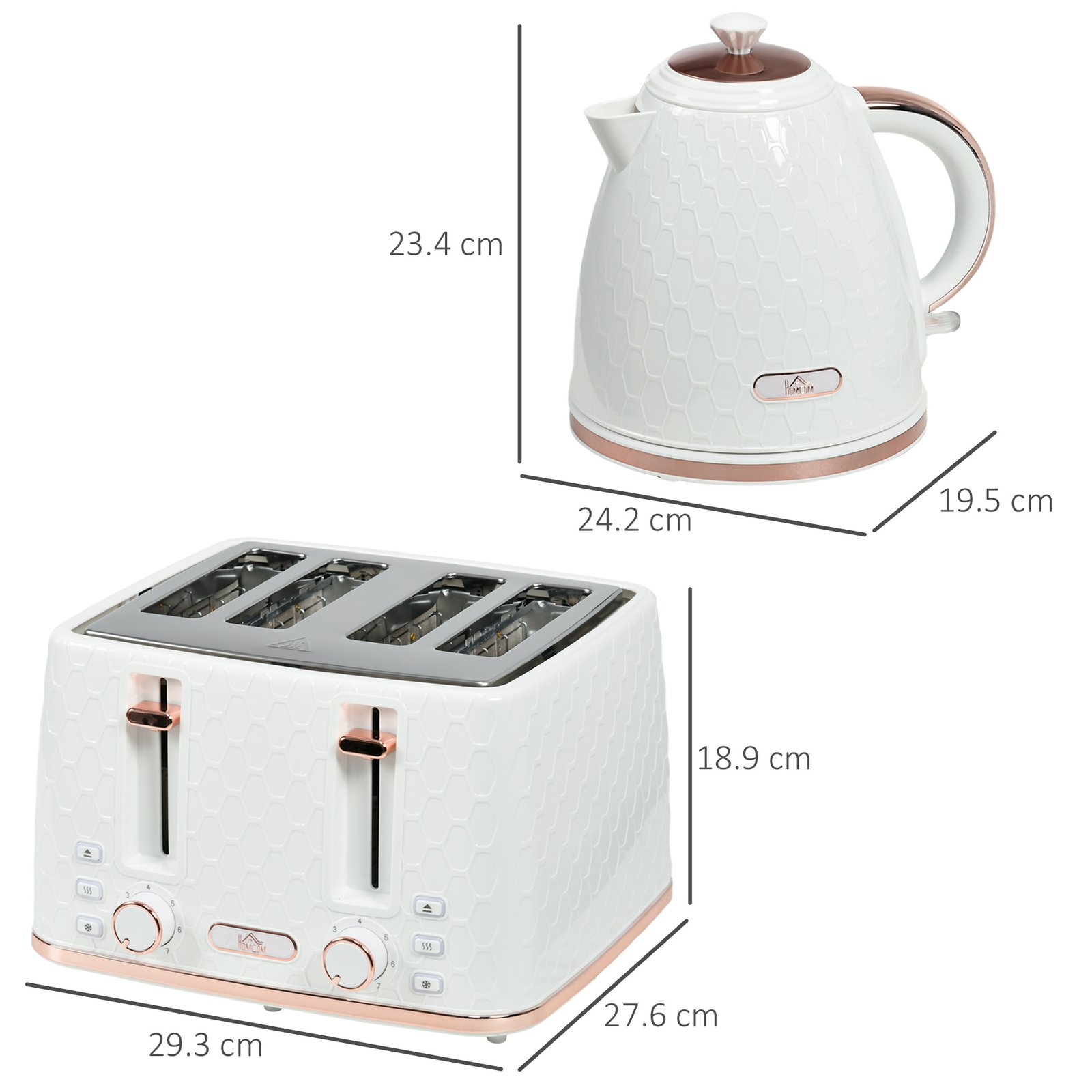 HOMCOM 1.7L 3000W Fast Boil Kettle & 4 Slice Toaster Set, Kettle and Toaster Set with 7 Browning Controls, Crumb Tray, White - Image 3