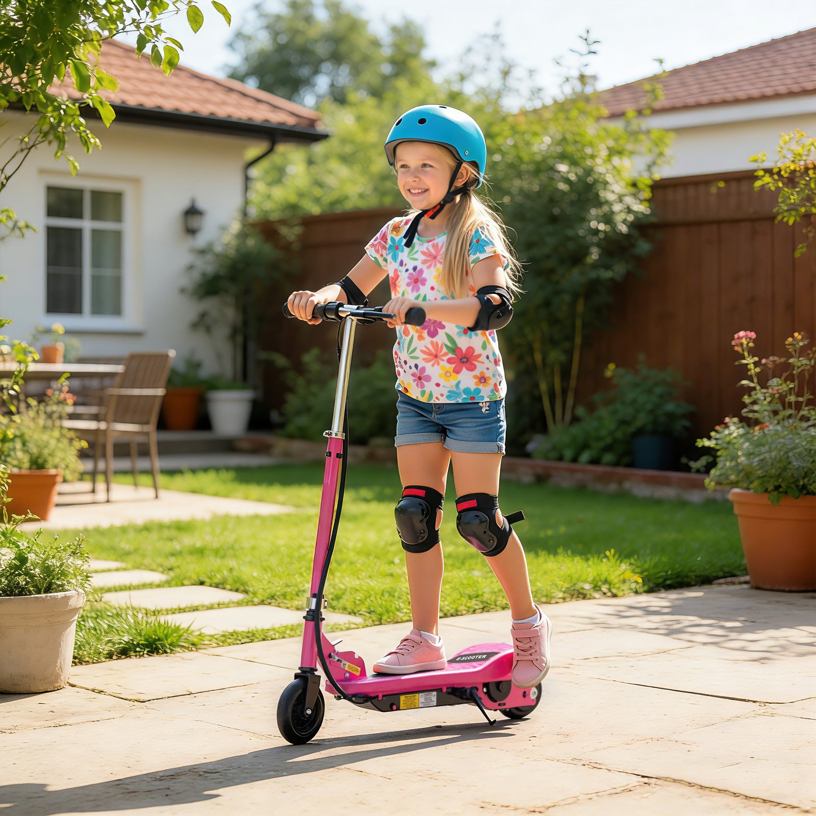 HOMCOM Foldable Electric Kids Scooter, Ride-on for Ages 7-14 Years, Pink - Image 2