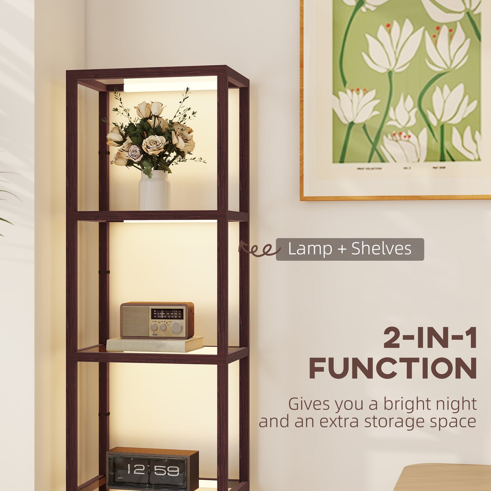 HOMCOM Four-Shelf Floor Lamp - Dark Brown - Image 4