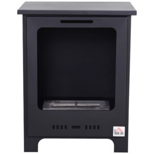 HOMCOM Freestanding Ethanol Fireplace, Bioethanol Fire with 0.9L Tank, 3 Hours Burning Time for Indoor, Black