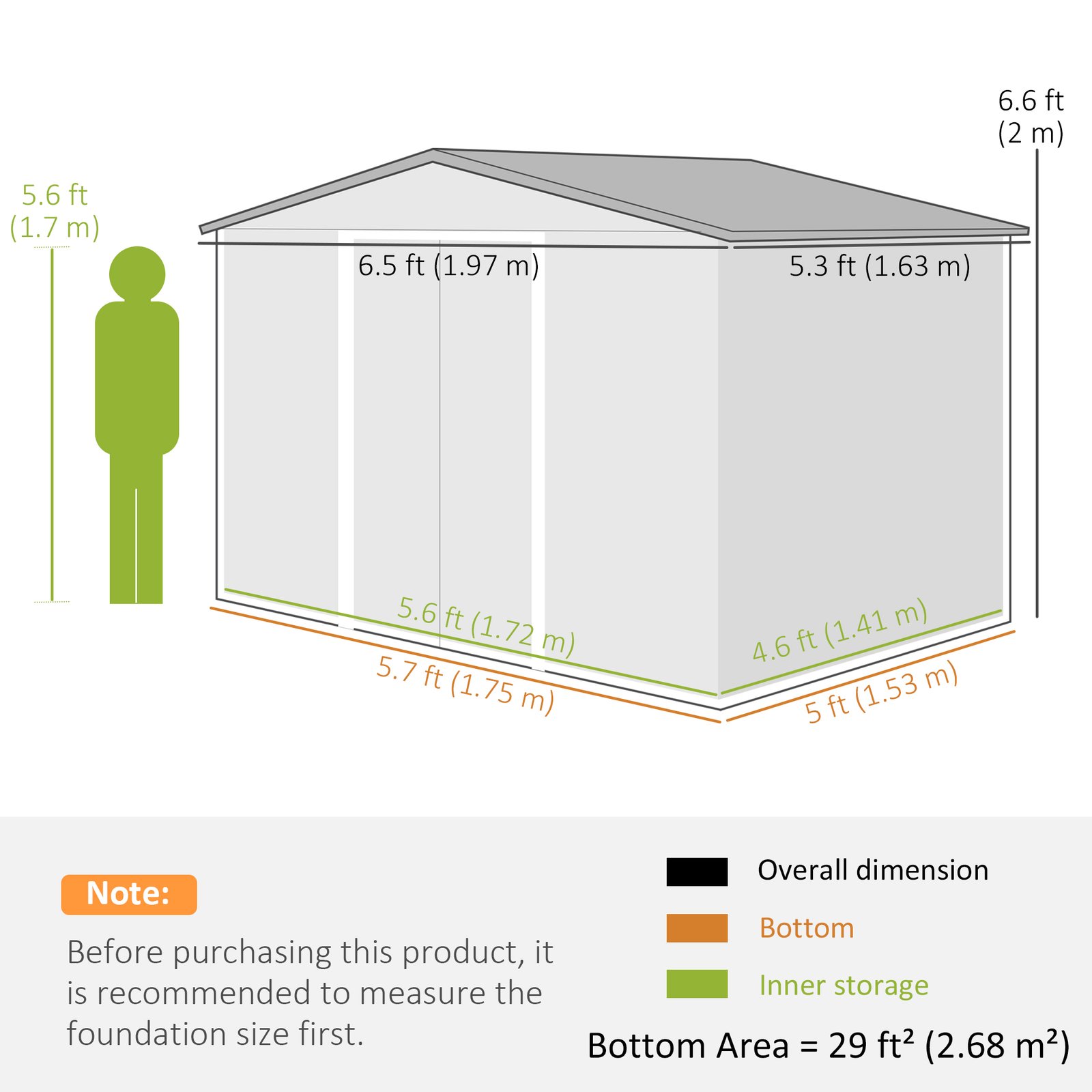 Outsunny 6.5 x 5ft Metal Garden Shed, House Hut Gardening Tool Storage with Ventilations, Sliding Door, Sloped Roof for Garden, Patio, Brown - Image 3