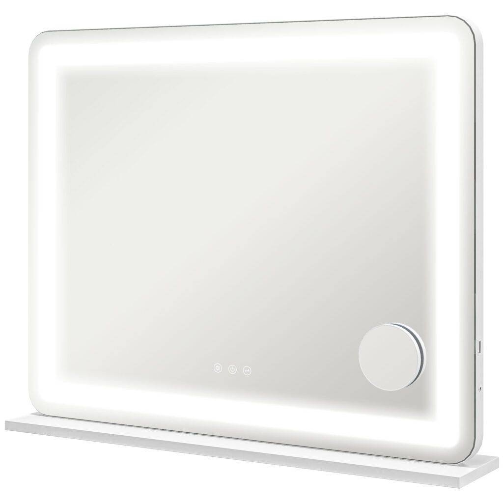 HOMCOM Vanity Mirror with Lights, Large 80×62 cm Lighted Makeup Mirror with 3 Colour, 10X Magnifying, USB Charging Port, Touch Screen, Tabletop or Wall Mounted Design, White HOMCOM Vanity Mirror with Lights, Large 80×62 cm Lighted Makeup Mirror with 3 Colour, 10X Magnifying, USB Charging Port, Touch Screen, Tabletop or Wall Mounted Design, White