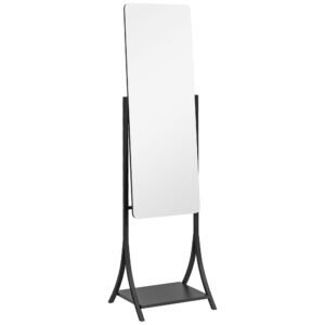 HOMCOM Free Standing Dressing Mirror, Full Length Mirror with Adjustable Angle, Storage Shelf for Living Room, Bedroom, Hallway
