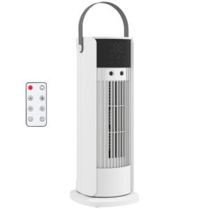 HOMCOM Tower Fan for Bedroom, 16 Inch Mist Desktop Fan with DC Motor, 3 Speeds, 90° Oscillation, 10H Timer, for Home Office