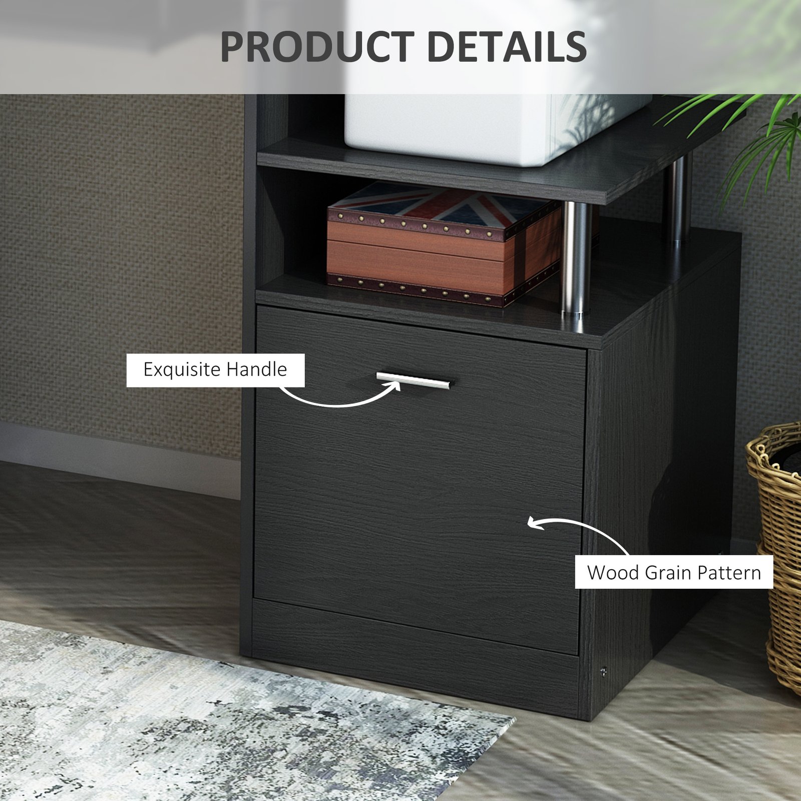 HOMCOM Computer Desk PC Workstation with Drawer Shelves CPU Storage Rack Home Office Furniture 152 x 60 x 88cm (BLACK) - Image 6