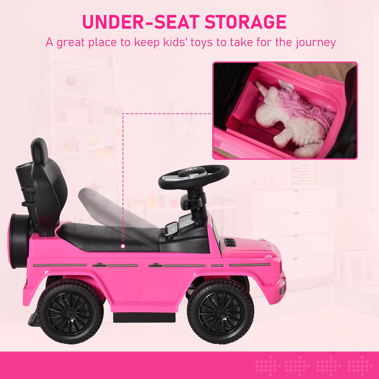 HOMCOM 3 in 1 Kids Children Ride on Push Car Toddler Sliding Car G350 Licensed Walker Foot to Floor Slider Push-Along with Horn Steering Wheel NO POWER Manual, Pink - Image 6