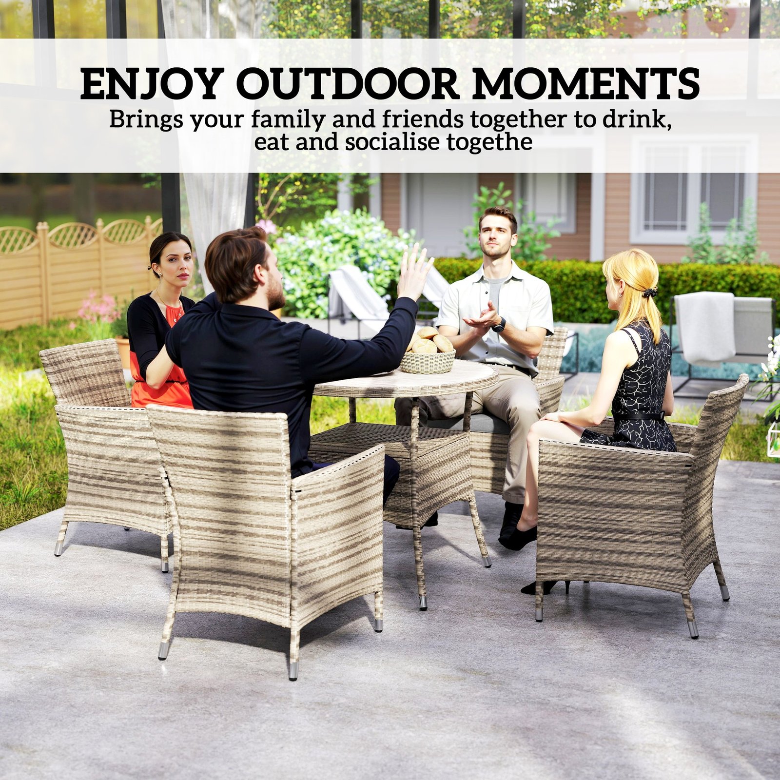 Outsunny Five-Piece Rattan Garden Set, with Two-Tier Table - Grey - Image 4
