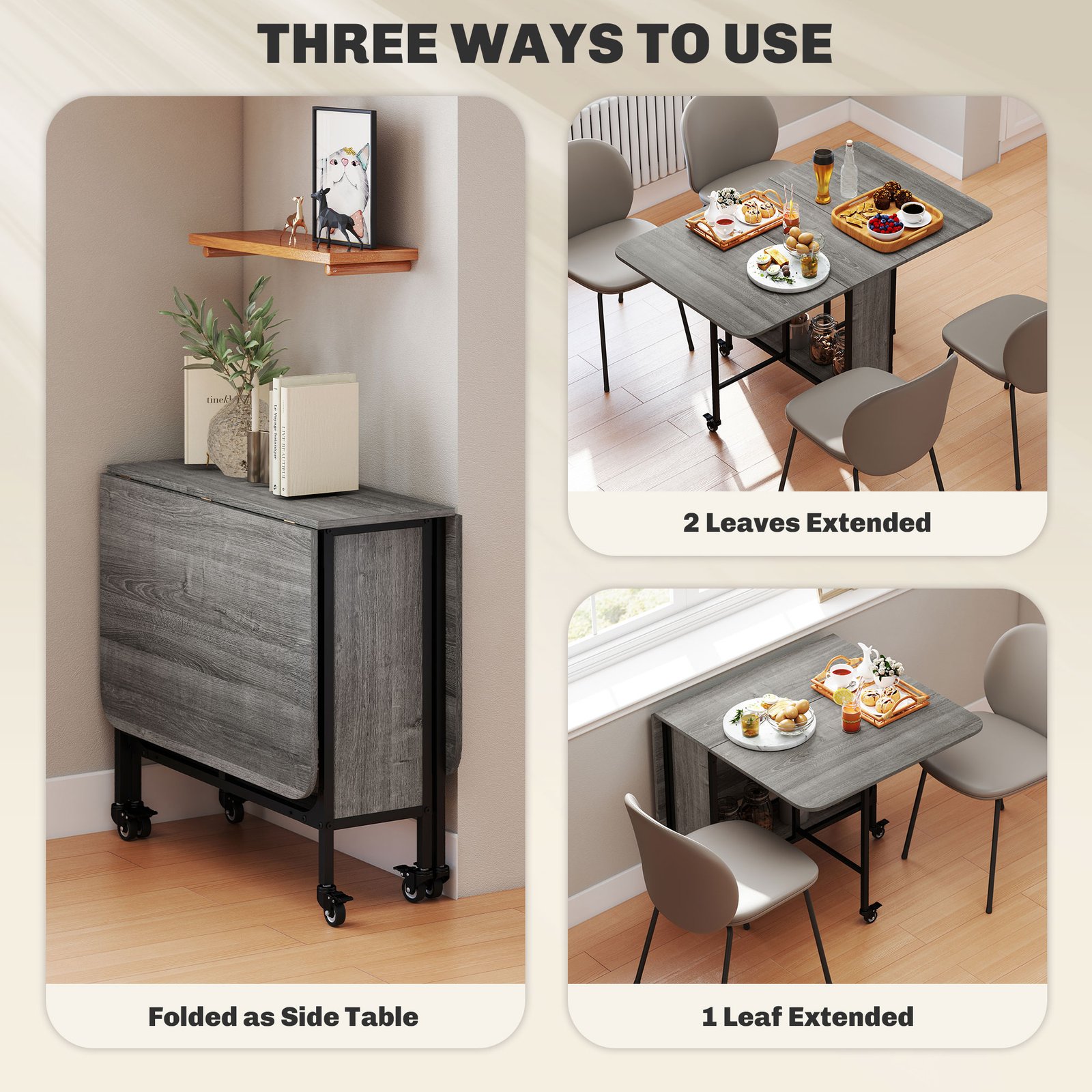 HOMCOM Six-Person Drop Leaf Dining Table - Grey/Black - Image 4