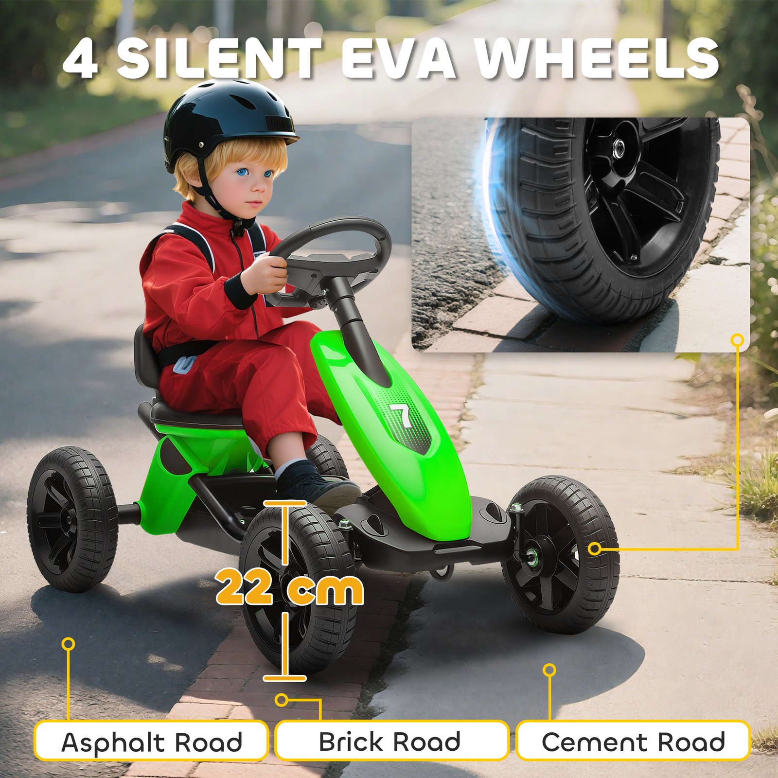 AIYAPLAY Pedal Go Kart for Kids 2-5 Years, with Silent EVA Wheels, Metal Frame, Green - Image 5