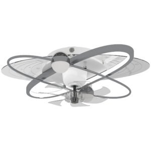 HOMCOM Ceiling Fan with Light and Remote, 3 Colour Temperatures, LED Mount Ceiling Fan Light for Bedroom, Silver Tone