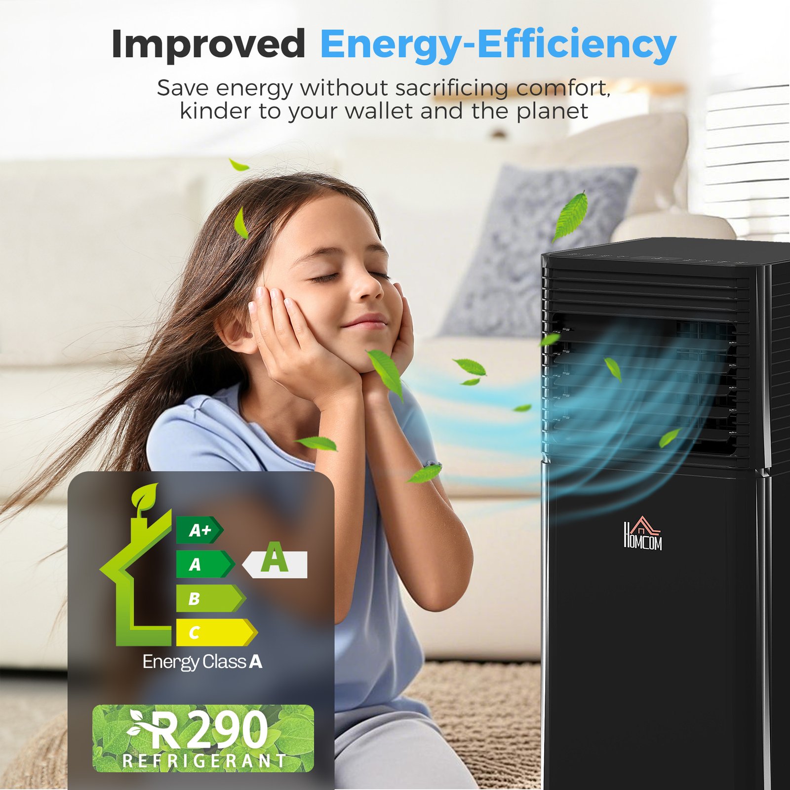 HOMCOM 7000 BTU 4-In-1 Portable Air Conditioner Unit Cooling Dehumidifying Ventilating for Room up to 26m², with Fan, Remote, 24H Timer, Window Mount Kit, R290, A Energy Efficiency - Image 5