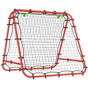 HOMCOM Double Sided Football Rebounder Net, Football Rebound Goal with Five Adjustable Angles, Red