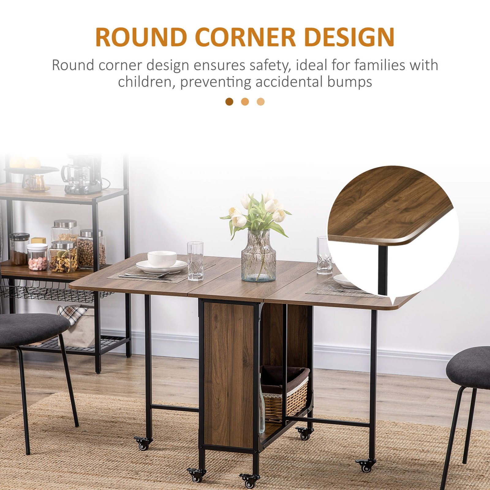 HOMCOM Six-Person Drop Leaf Dining Table - Brown/Black - Image 7