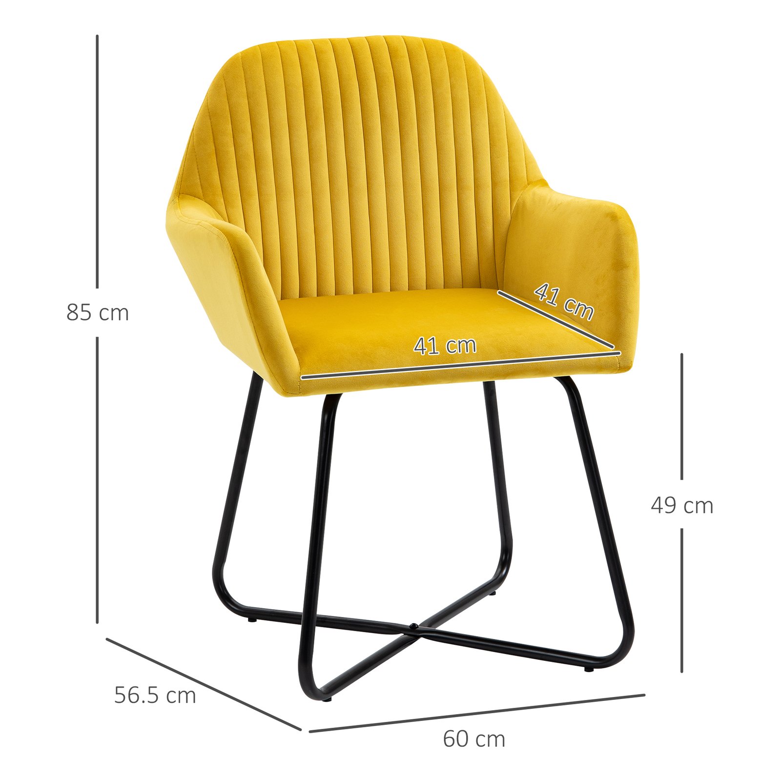 HOMCOM Velvet-Feel Plisse Back Accent Chair - Yellow - Image 3