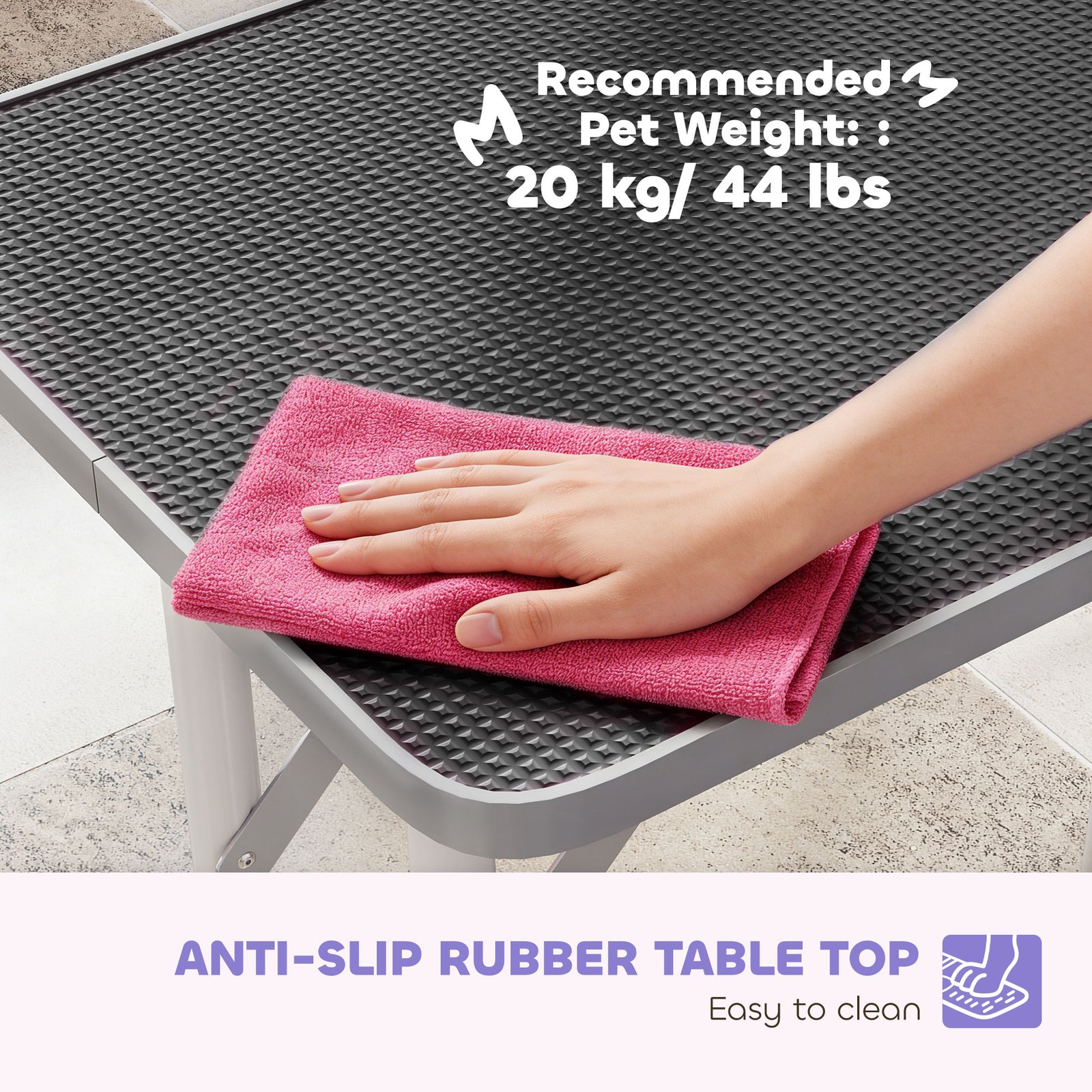 PawHut 32" Foldable Dog Grooming Table Pet Drying Beauty Table Adjustable Fixed Arm Rubber Top, Black - Image 6