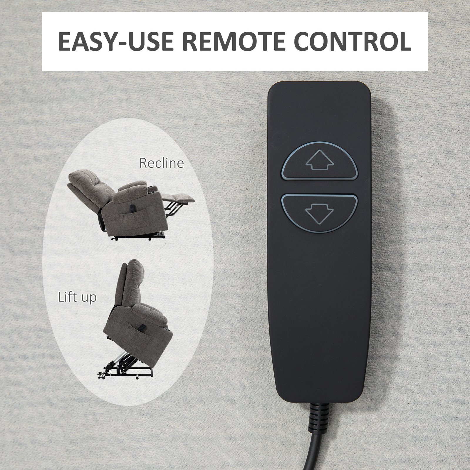 HOMCOM Electric Riser and Recliner Chair for Elderly, Power Lift Recliner Chair with Remote Control, Grey - Image 6