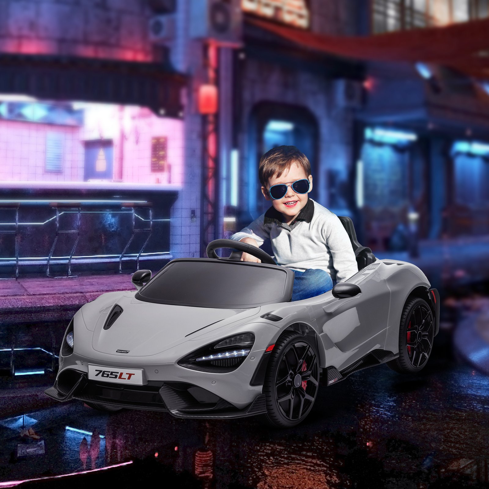 AIYAPLAY McLaren 765LT Licensed 12V Kids Electric Ride on Car with Butterfly Doors, Remote Control, Transport Wheels, Grey - Image 2