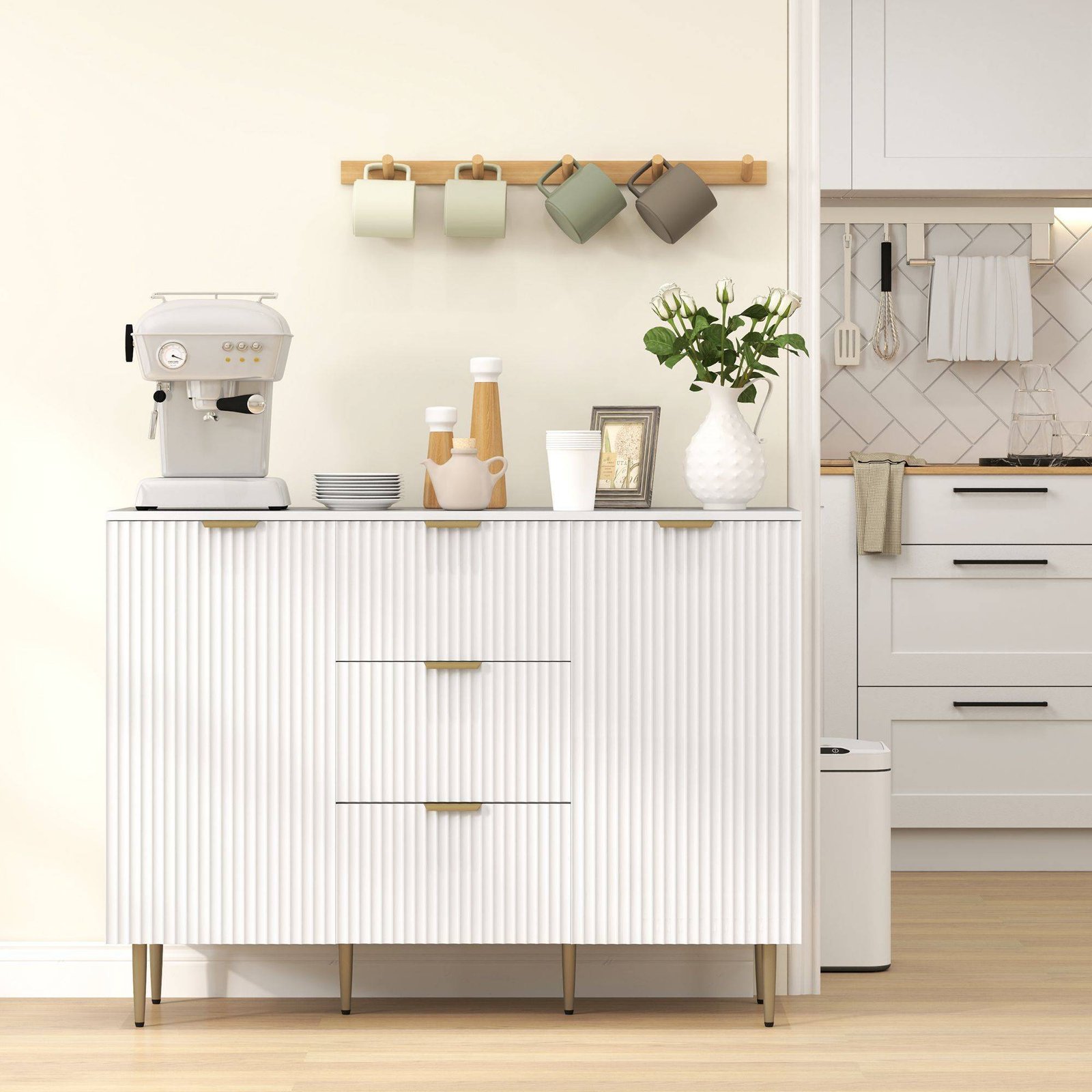 HOMCOM 2-Door Sideboard with 3 Drawers and Adjustable Shelves - White - Image 9