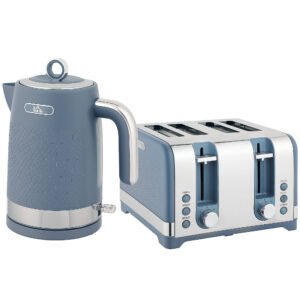 HOMCOM Sleek Textured Kettle and Four-Slice Toaster Set – Blue