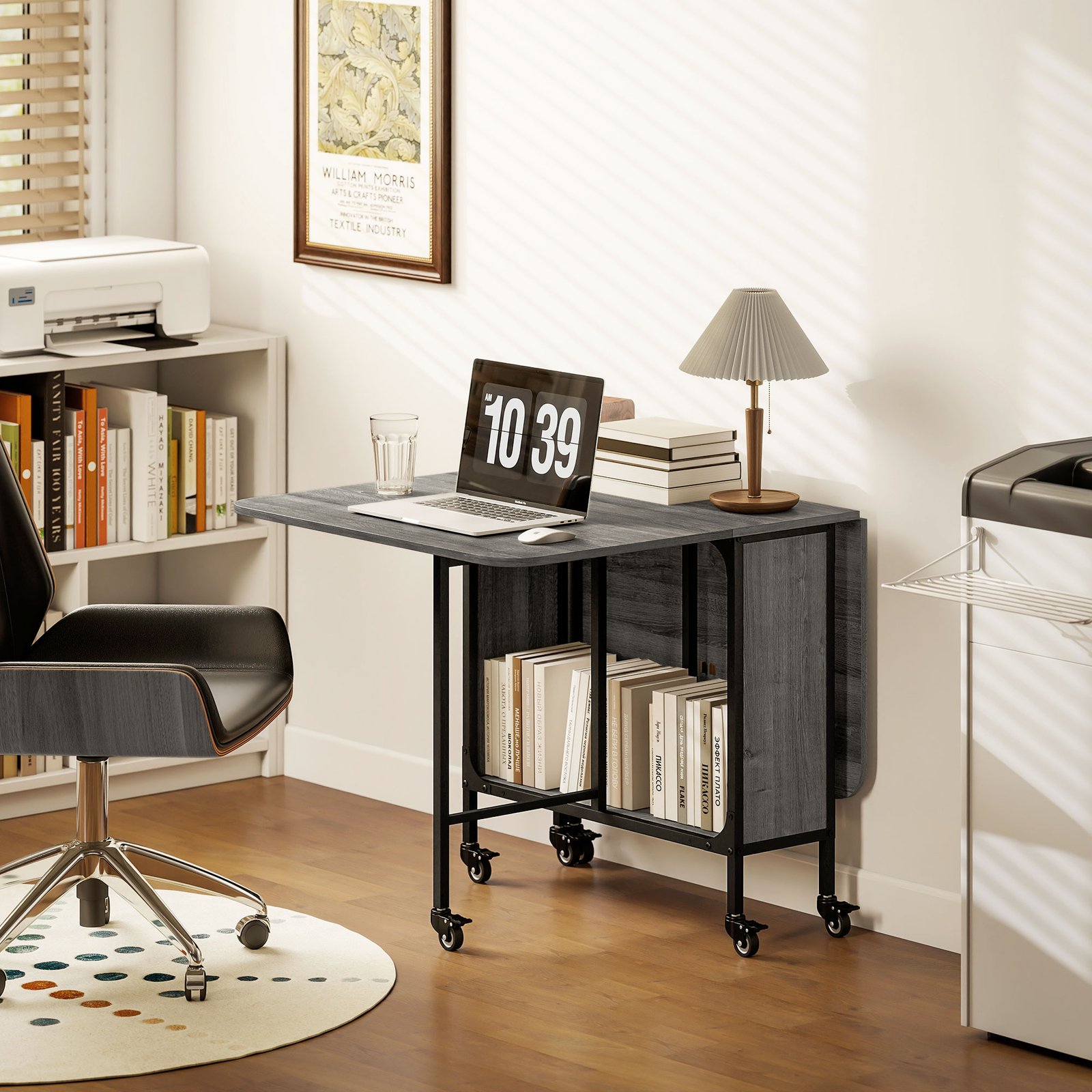 HOMCOM Six-Person Drop Leaf Dining Table - Grey/Black - Image 8