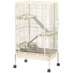 PawHut 4-Level Rolling Small Animal Cage, Rabbit Cage with 3 Ramps, Water Bottle, Food Dish, 15cm Deep Tray, Beige PawHut 4-Level Rolling Small Animal Cage, Rabbit Cage with 3 Ramps, Water Bottle, Food Dish, 15cm Deep Tray, Beige