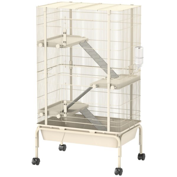 PawHut 4-Level Rolling Small Animal Cage, Rabbit Cage with 3 Ramps, Water Bottle, Food Dish, 15cm Deep Tray, Beige PawHut 4-Level Rolling Small Animal Cage, Rabbit Cage with 3 Ramps, Water Bottle, Food Dish, 15cm Deep Tray, Beige