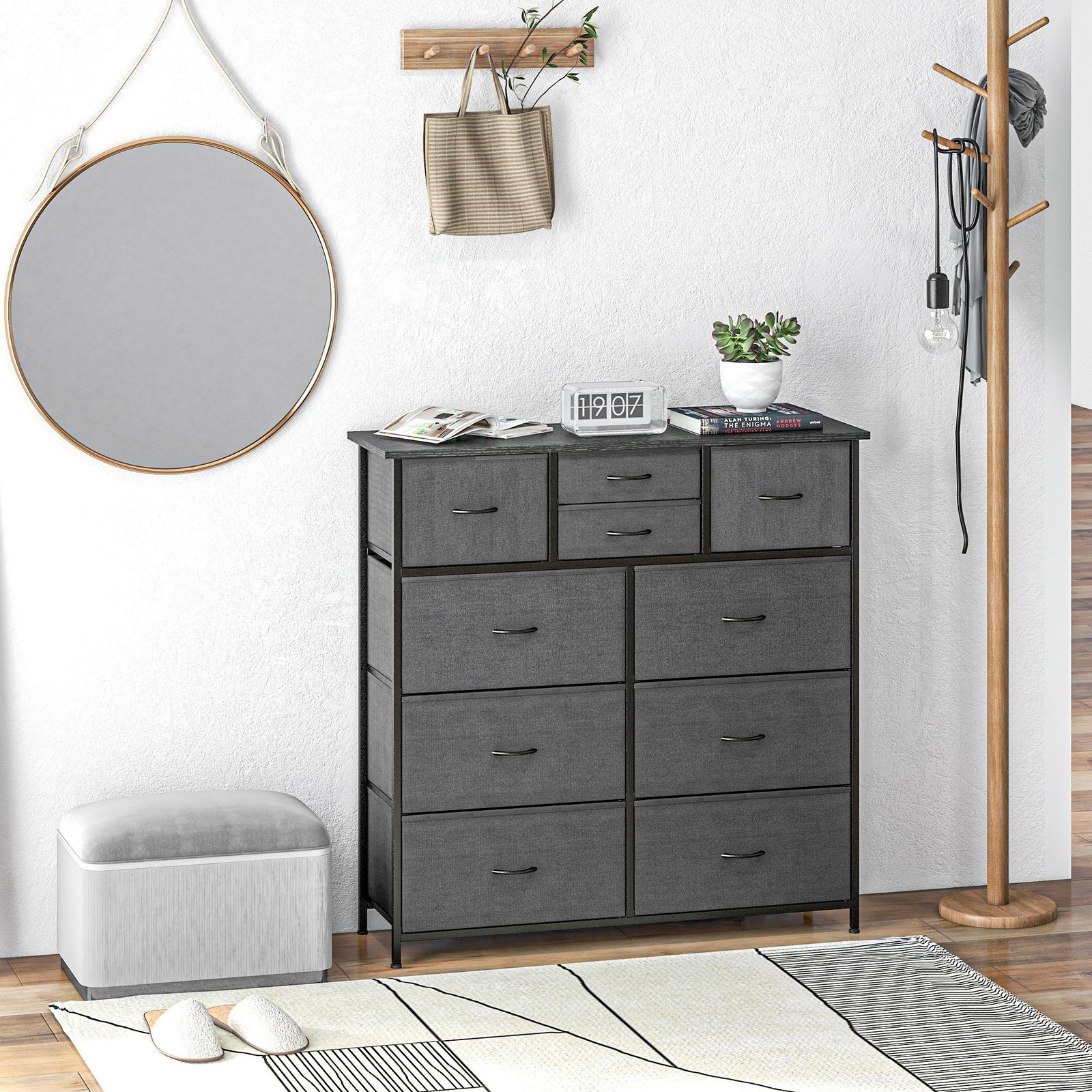 HOMCOM Bedroom Chest of Drawers, 10 Drawer Dresser with Foldable Fabric Drawers and Steel Frame, Black - Image 2