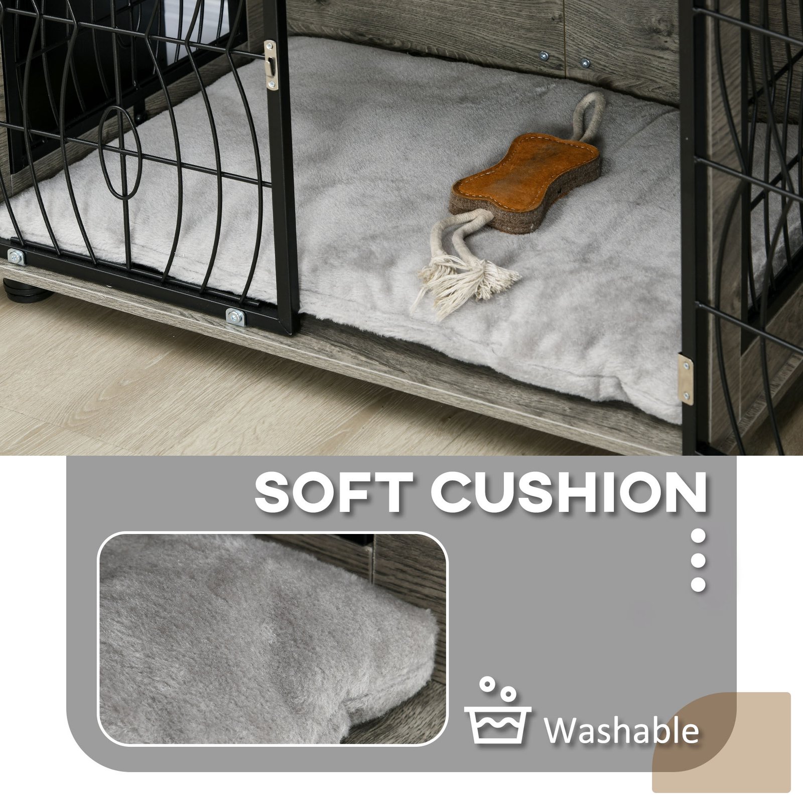 PawHut Indoor Dog Crate Furniture End Table w/ Plush Washable Cushion, Lockable Door, for Medium Dogs - Image 6
