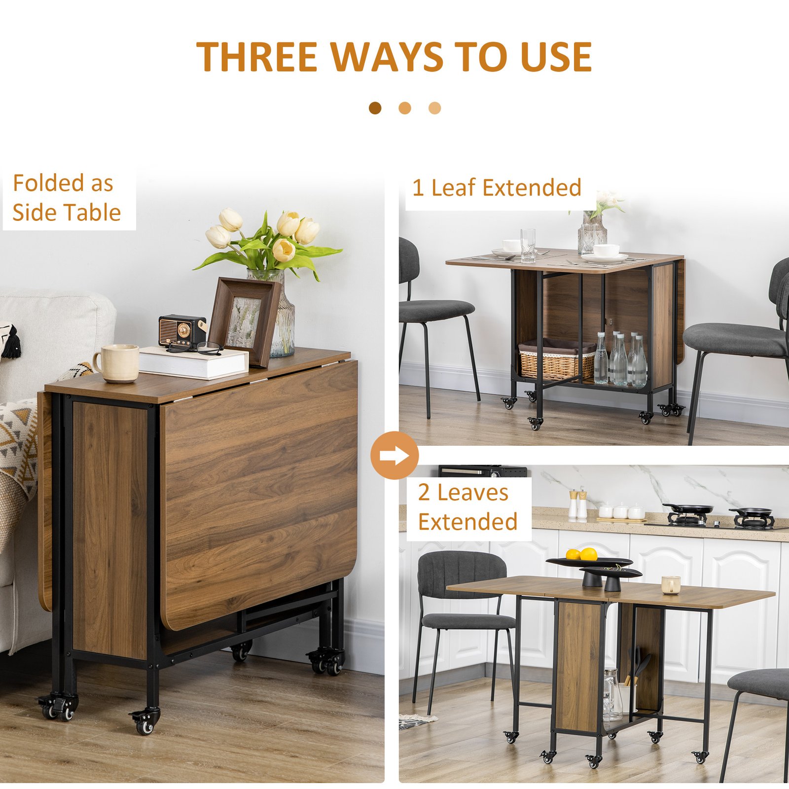 HOMCOM Six-Person Drop Leaf Dining Table - Brown/Black - Image 5