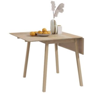 HOMCOM Solid Wood Folding Dining Table, Drop Leaf Table for 2-4 People, Natural Wood Finish