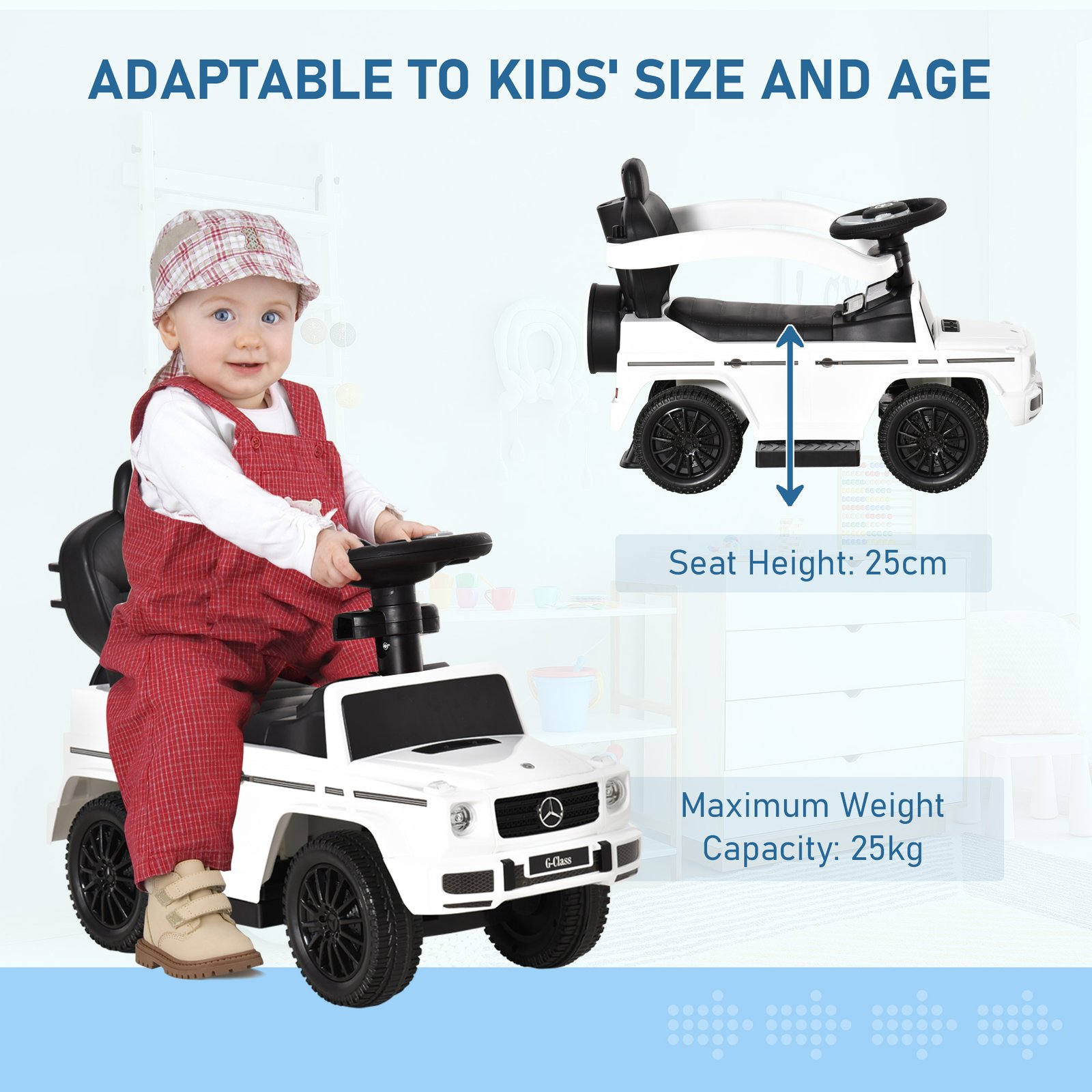 HOMCOM 3 in 1 Kids Children Ride on Push Car Toddler Sliding Car G350 Licensed Walker Foot to Floor Slider Push-Along with Horn Steering Wheel NO POWER Manual, White - Image 7