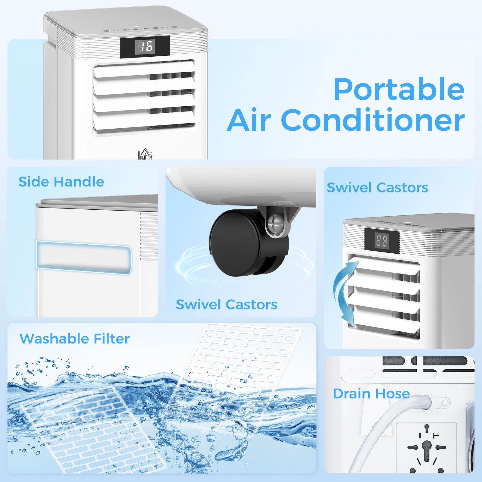 HOMCOM 10000 BTU Air Conditioning Unit, 4-in-1 Portable Air Conditioner, Dehumidifier, Cooling, Fan, Sleep Mode, with Remote Control, LED Display, 2 Speeds, 24H Timer, Window Venting Kit, 22m² - Image 9