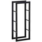 HOMCOM Metal Firewood Log Holder Tall Firewood Rack Indoor Outdoor Fireplace Wood Storage Shelf with Side Rails, Rust-Resistant, Black, 40W x 25D x 100H cm HOMCOM Metal Firewood Log Holder Tall Firewood Rack Indoor Outdoor Fireplace Wood Storage Shelf with Side Rails, Rust-Resistant, Black, 40W x 25D x 100H cm