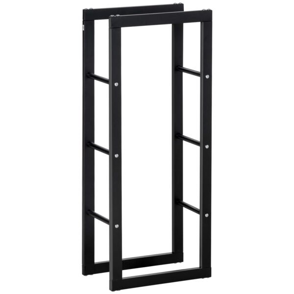 HOMCOM Metal Firewood Log Holder Tall Firewood Rack Indoor Outdoor Fireplace Wood Storage Shelf with Side Rails, Rust-Resistant, Black, 40W x 25D x 100H cm HOMCOM Metal Firewood Log Holder Tall Firewood Rack Indoor Outdoor Fireplace Wood Storage Shelf with Side Rails, Rust-Resistant, Black, 40W x 25D x 100H cm