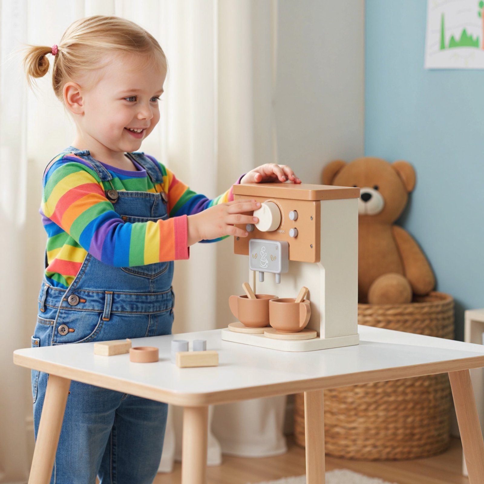 AIYAPLAY Kids Wooden Coffee Machine Toy, Pretend Play Kitchen Accessories Gift for Boys and Girls Ages 3+ - Image 2