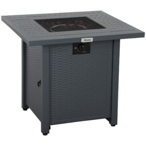 Outsunny Rattan-style Propane Gas Fire Pit Table with 40,000 BTU Burner, Square Smokeless Firepit Patio Heater with Thermocouple, Lava Rocks, Waterproof Cover, Spark Guard and Lid, Grey