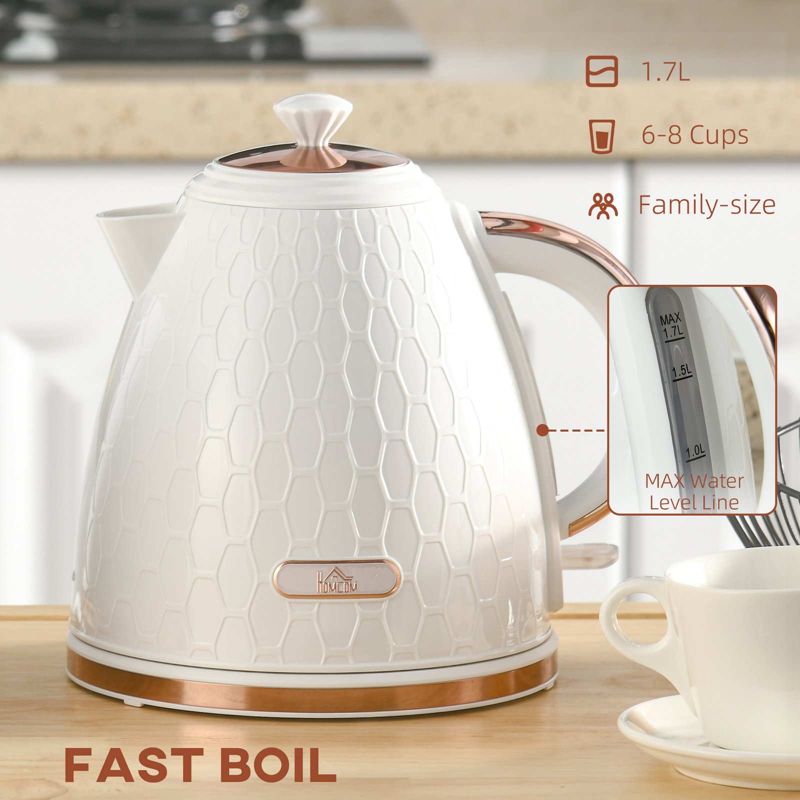 HOMCOM 3kW Rapid Boil Honeycomb Kettle - Cream - Image 6