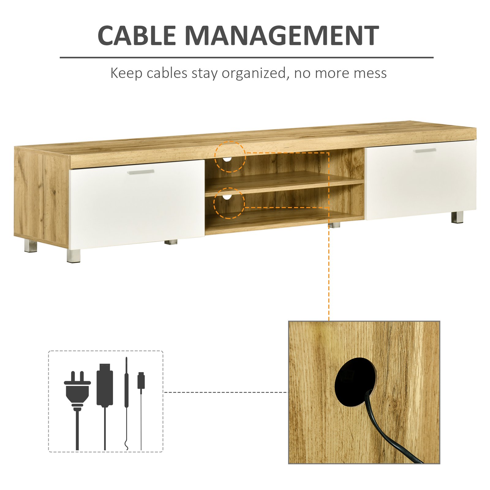 HOMCOM Modern TV unit Cabinet Entertainment Centre for TVs up to 90" w/ Cabinet Shelf for Living room Bedroom - Image 5