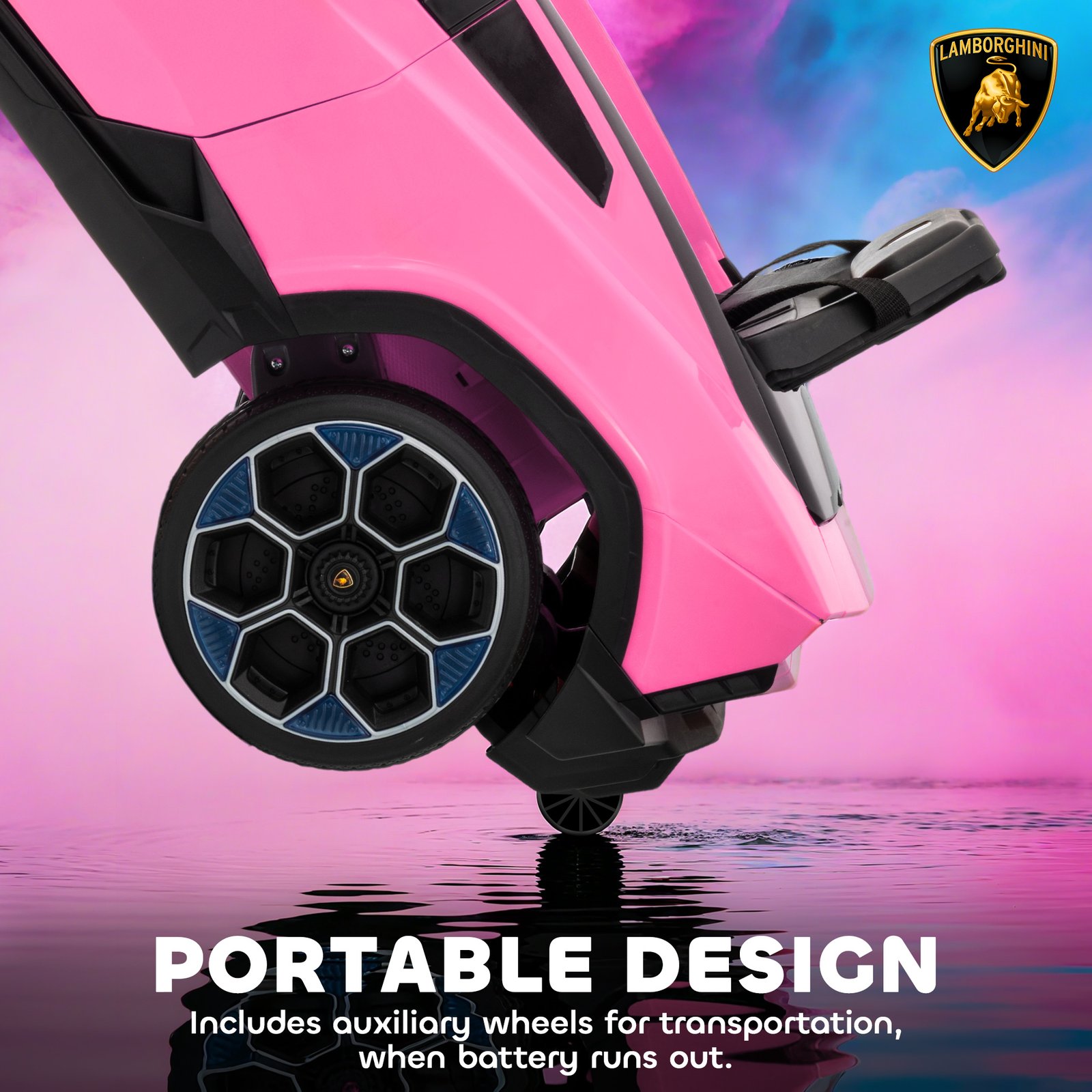 AIYAPLAY 12V Licensed Lamborghini Electric Cars for Kids, Ride On Car with Remote Control for 3-6 Years Old, Pink - Image 6
