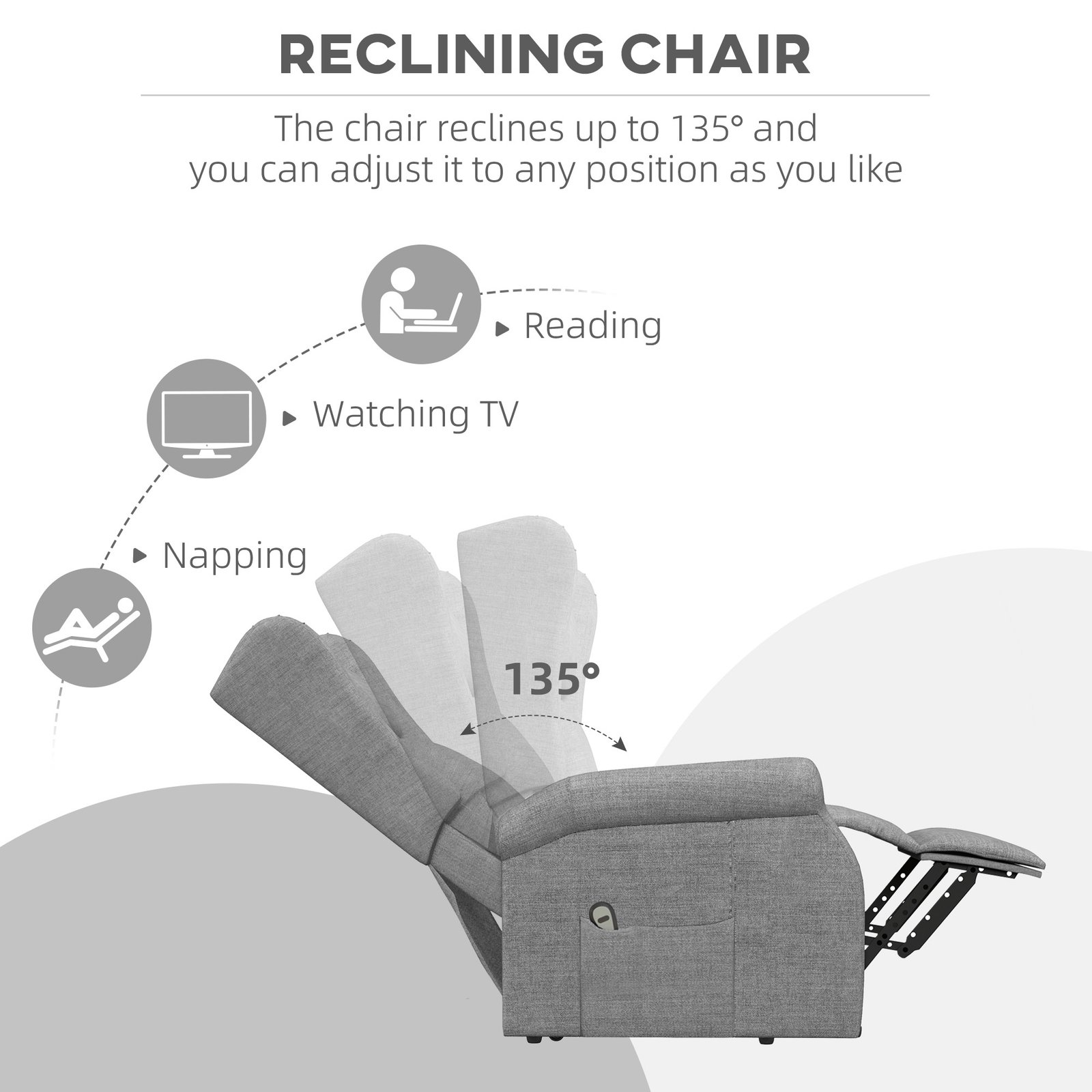 HOMCOM Power Lift Recliner Armchair, Electric Lift Chair for Elderly, Fabric Riser and Reclining Chair with Remote Control, Side Pockets, Extended Footrest, for Living Room, Grey - Image 5