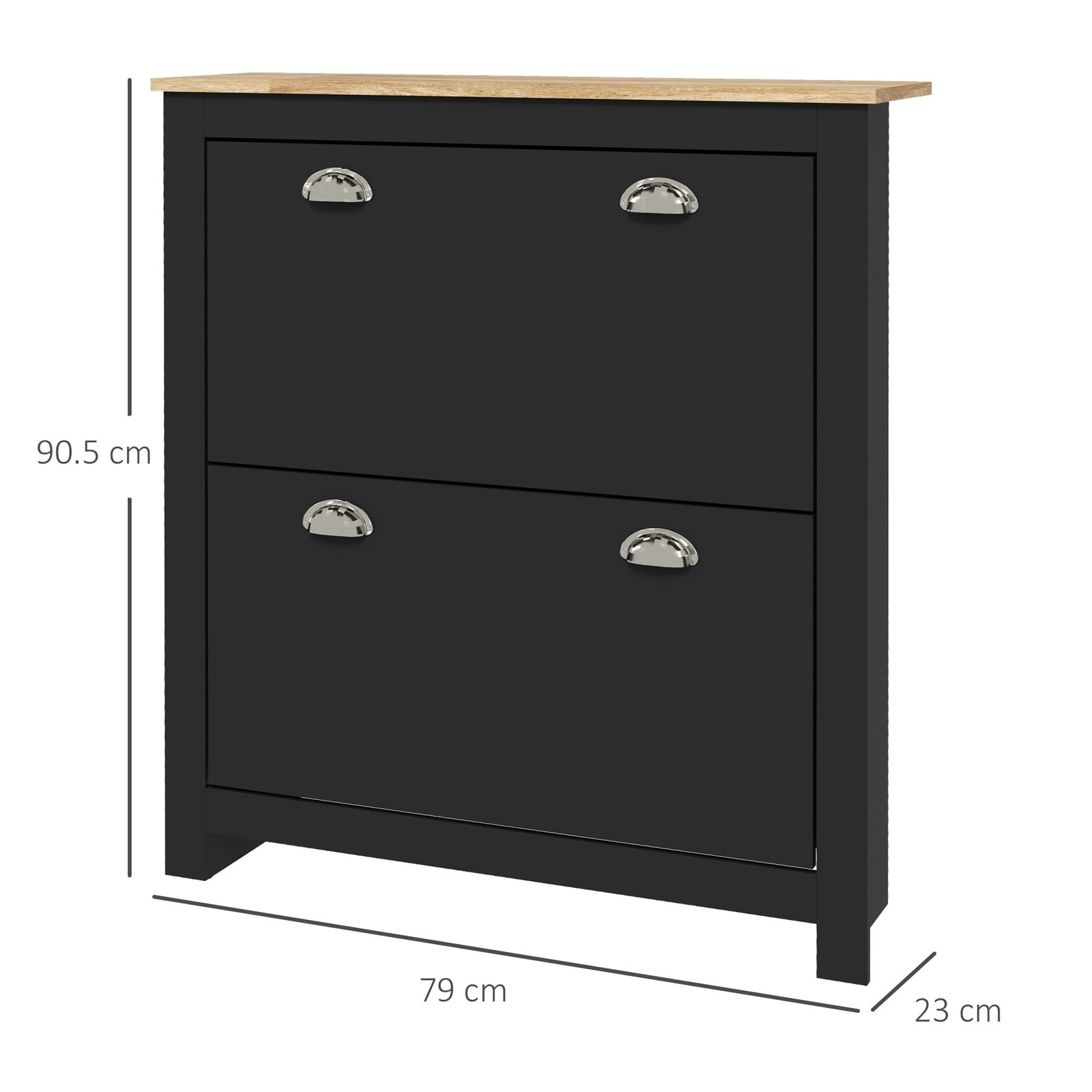HOMCOM 2 Drawer Shoe Cabinet Modern Narrow Shoe Cupboard Hallway Wooden Storage Organiser with Flip Doors Adjustable Shelf for 6-12 Pairs, Black - Image 3