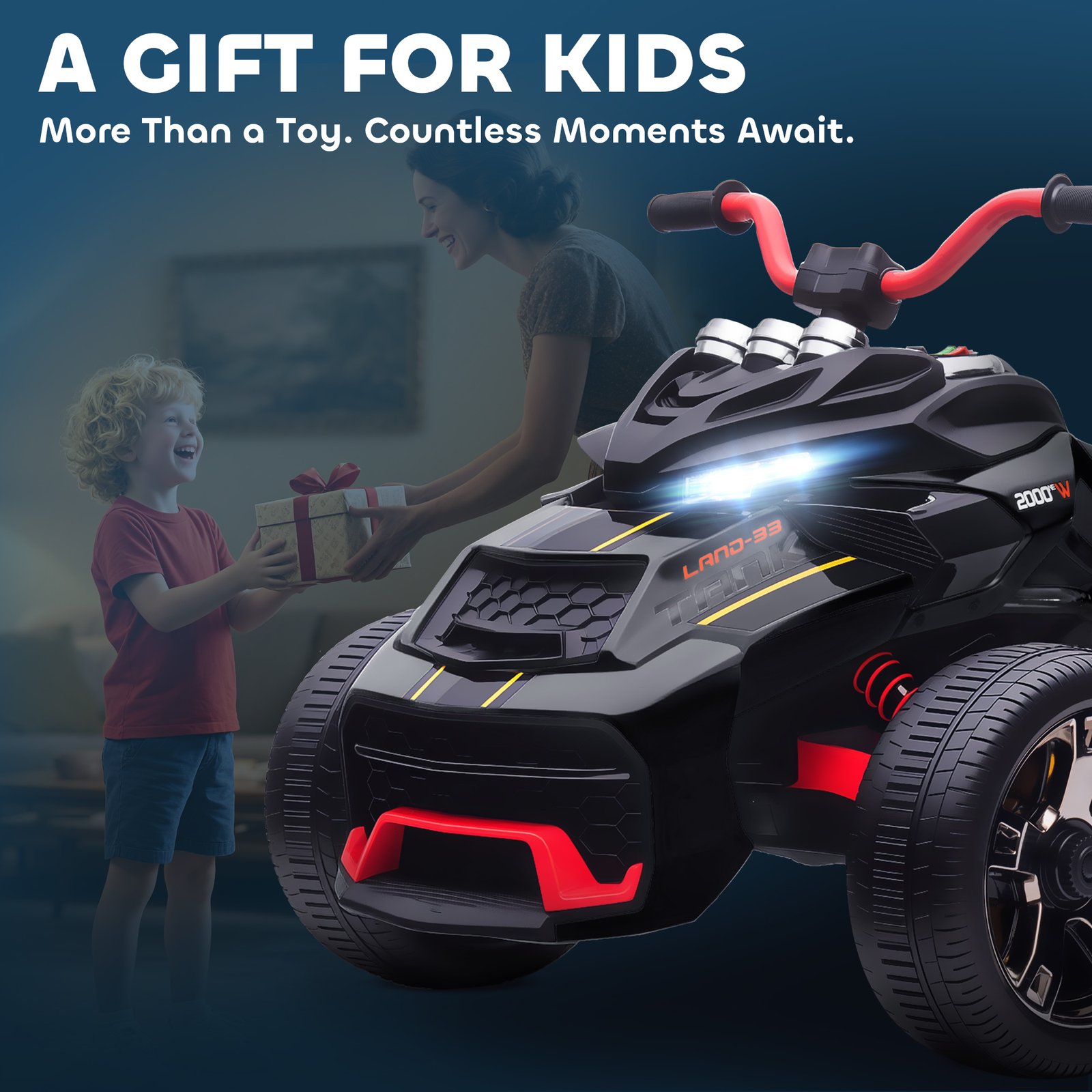 AIYAPLAY 12V Kids Electric Ride On Car with 3 Wheeler, MP3 Player, Horn, 2 Speeds, LED Lights for Boys & Girls Ages 3-8, Black - Image 9