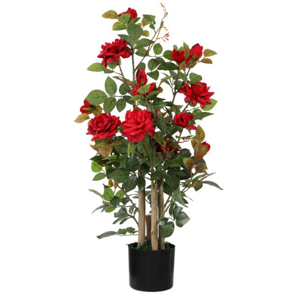 HOMCOM 90cm Artificial Rose Tree, Decorative Fake Plant with 344 Silk Leaves 17 Flowers for Outdoor Indoor Decor, Red HOMCOM 90cm Artificial Rose Tree, Decorative Fake Plant with 344 Silk Leaves 17 Flowers for Outdoor Indoor Decor, Red