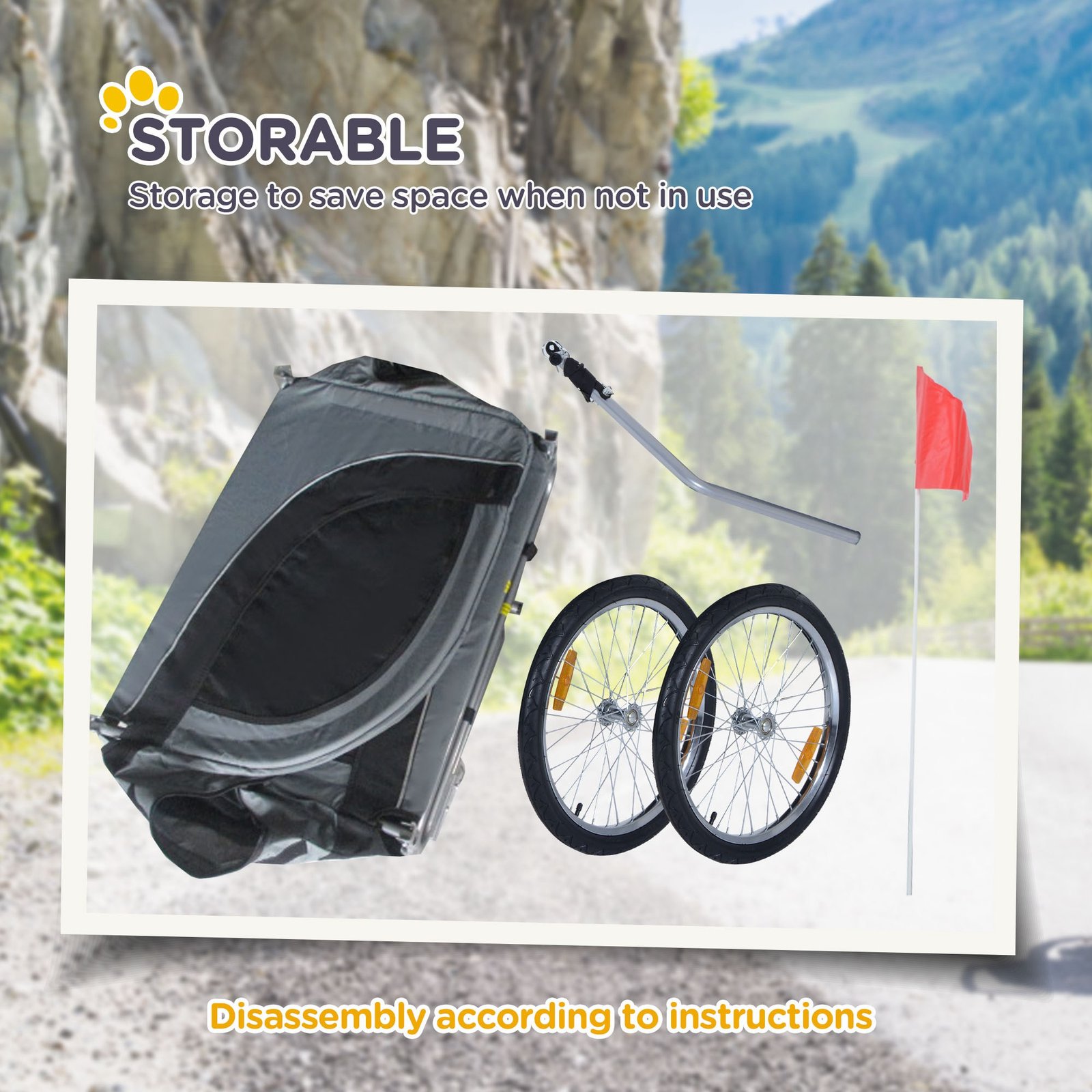PawHut Steel Dog Bike Trailer Pet Cart Carrier for Bicycle Kit Water Resistant with Hitch Coupler Travel Grey and Black - Image 5