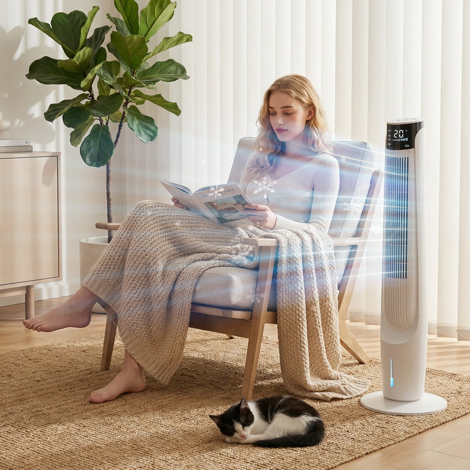 HOMCOM Air Cooler with LED Display and Remote Control, Oscillating Ice Cooling Fan with 3 Speeds, 4 Modes, 12 Hour Timer, White - Image 2