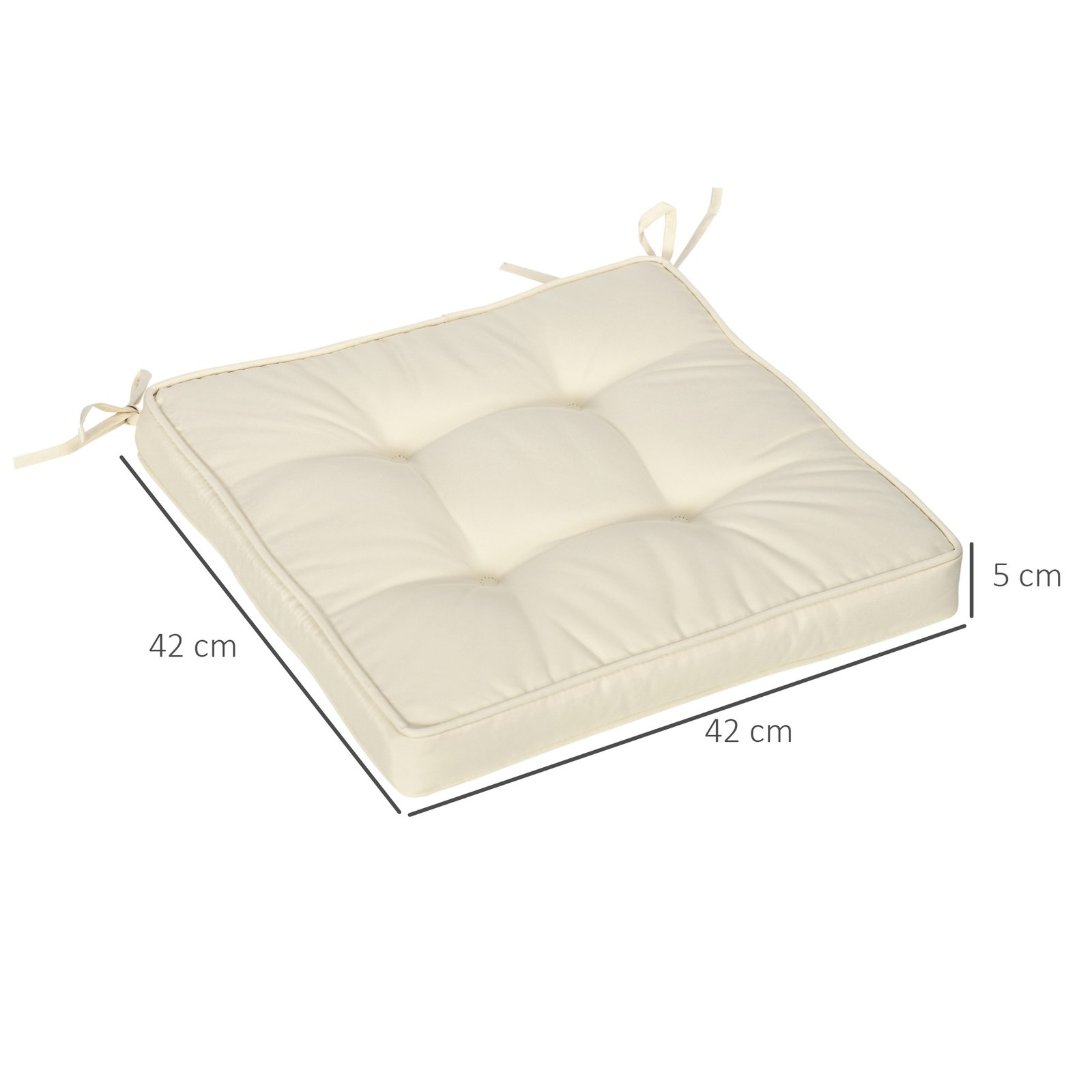 Outsunny Set of 4 Garden Seat Cushion with Ties, 42 x 42cm Replacement Dining Chair Seat Pad, Cream White - Image 3
